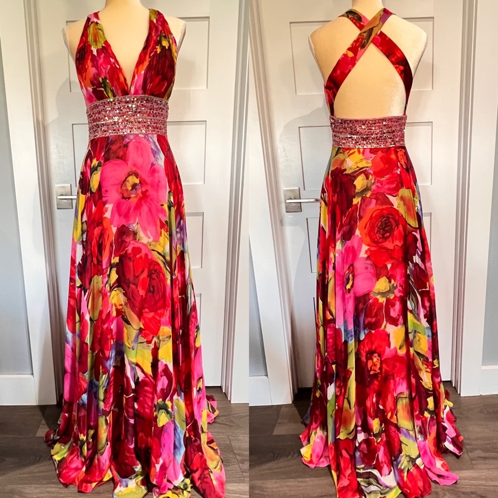 Jovani Floral Halter Gown EUC - 8